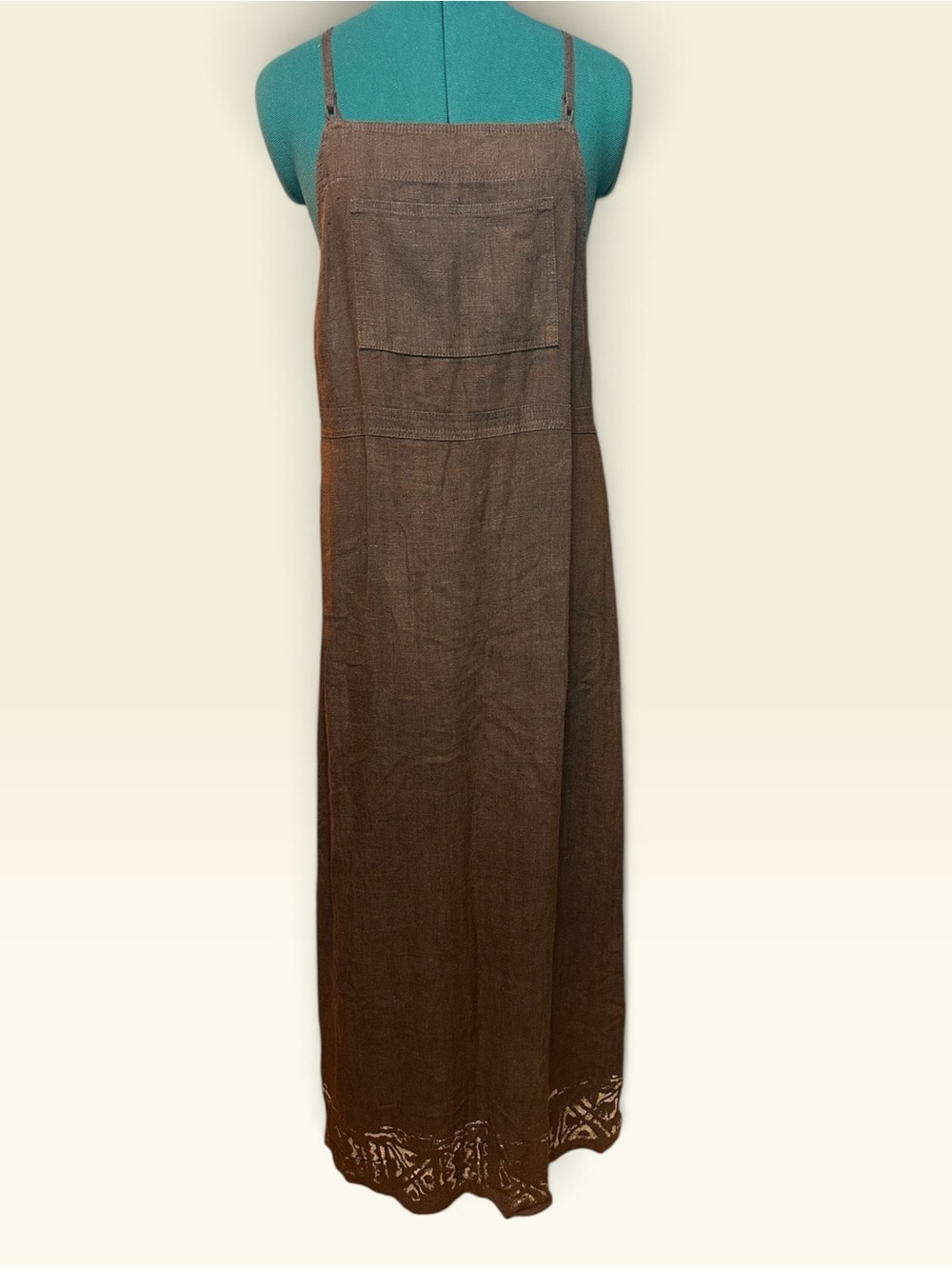 Vintage Carole Little Linen Brown Overall Sleeveless Dress Size 6
